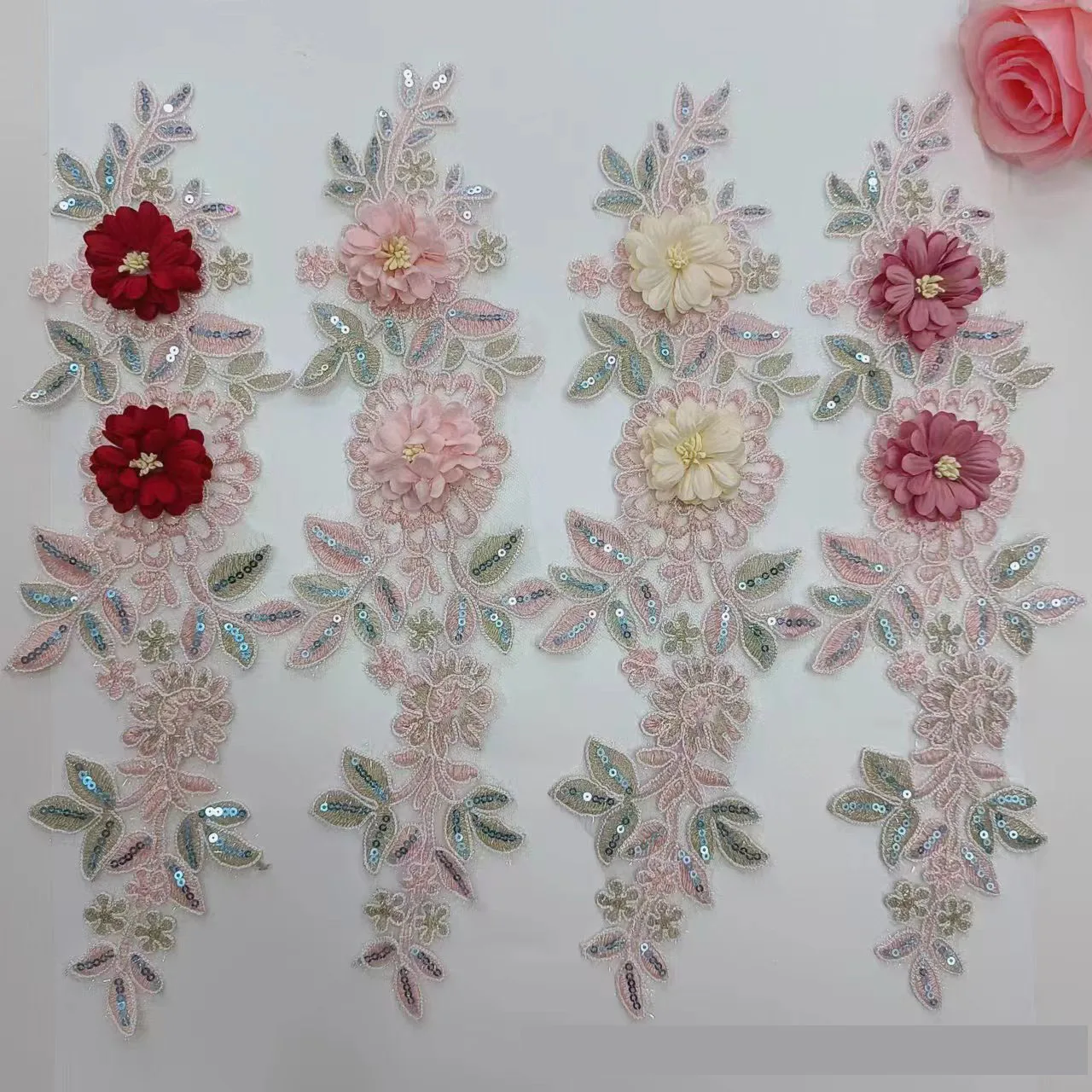 3D Flowers Beaded Lace Fabric Applique Embroidery Patches For Wedding/Evening Dress Clothing Patches