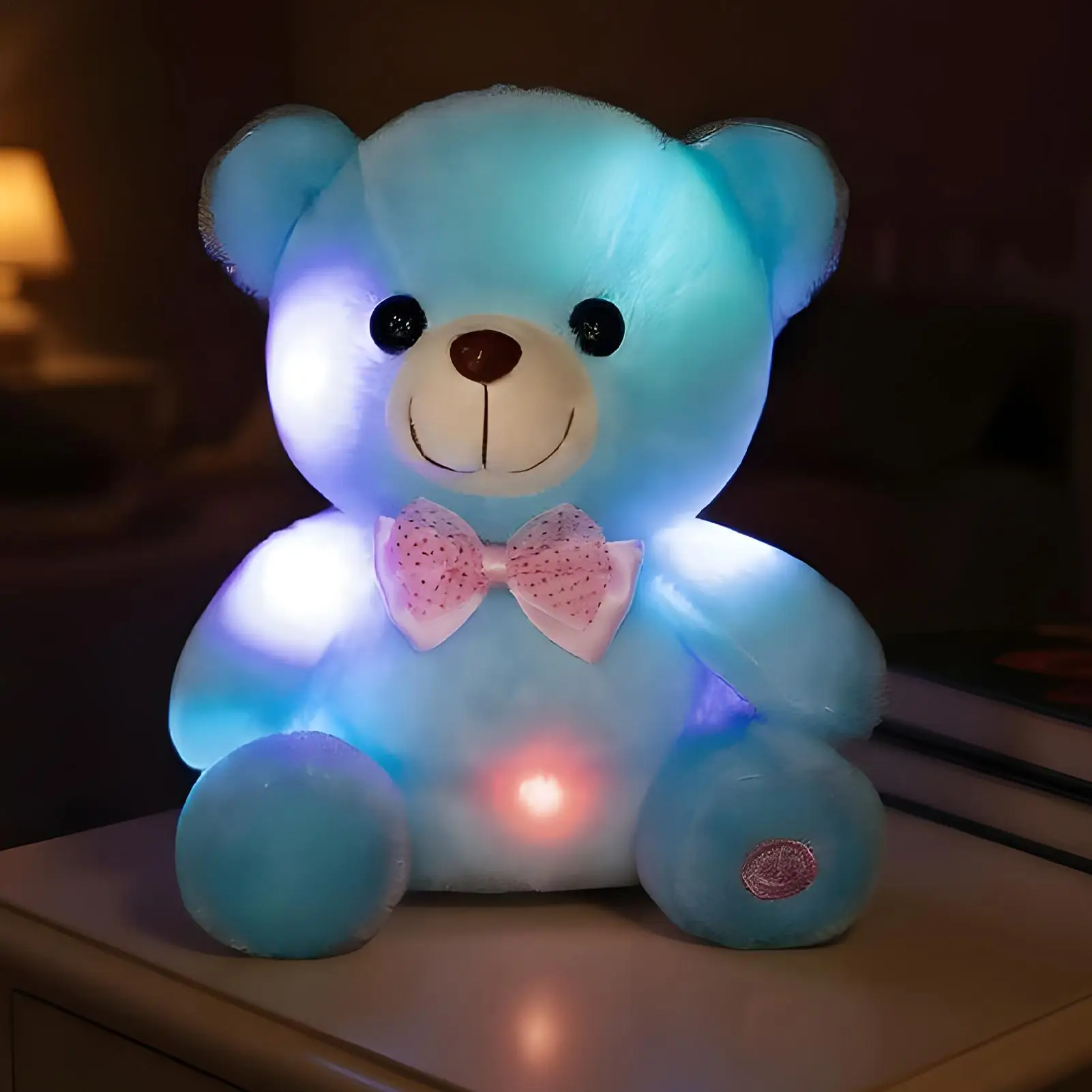 الملونة LED قوس قزح متوهجة القوس الدب ألعاب من نسيج مخملي لينة لطيف رمي الوسائد هدية عيد ميلاد الحيوانات المحشوة متوهجة لعبة للفتيات #6