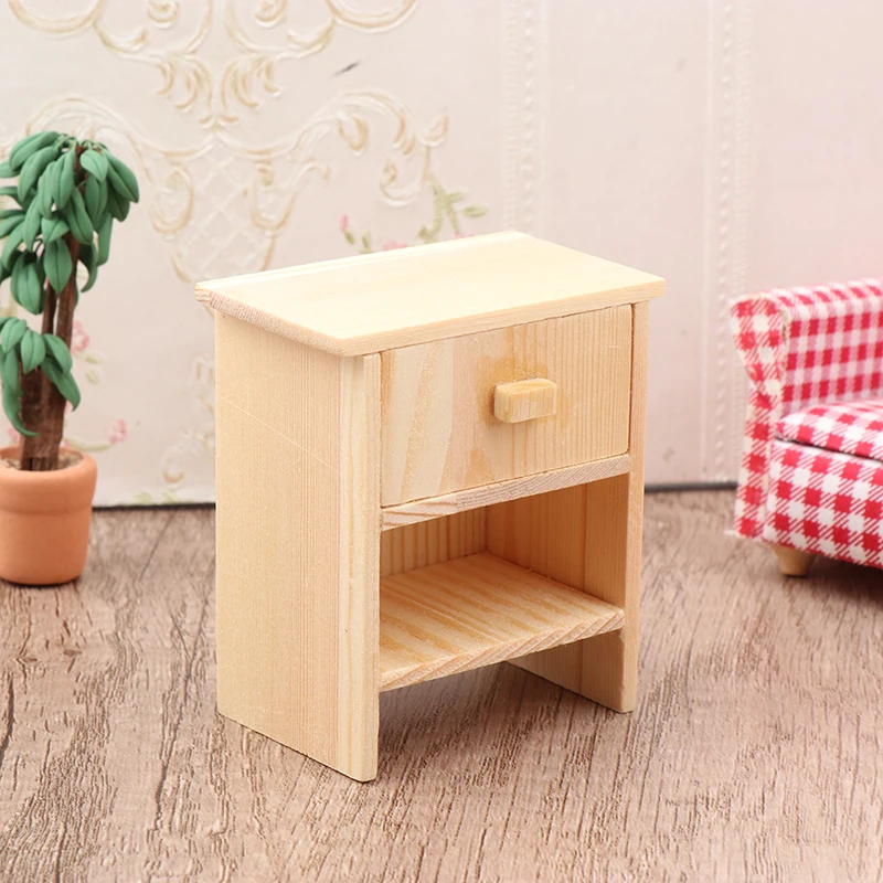 1/12 Dollhouse Miniature Bedside Table Drawer Cabinet Dollhouse Bedroom Furniture Decoration Dolls House Accessories