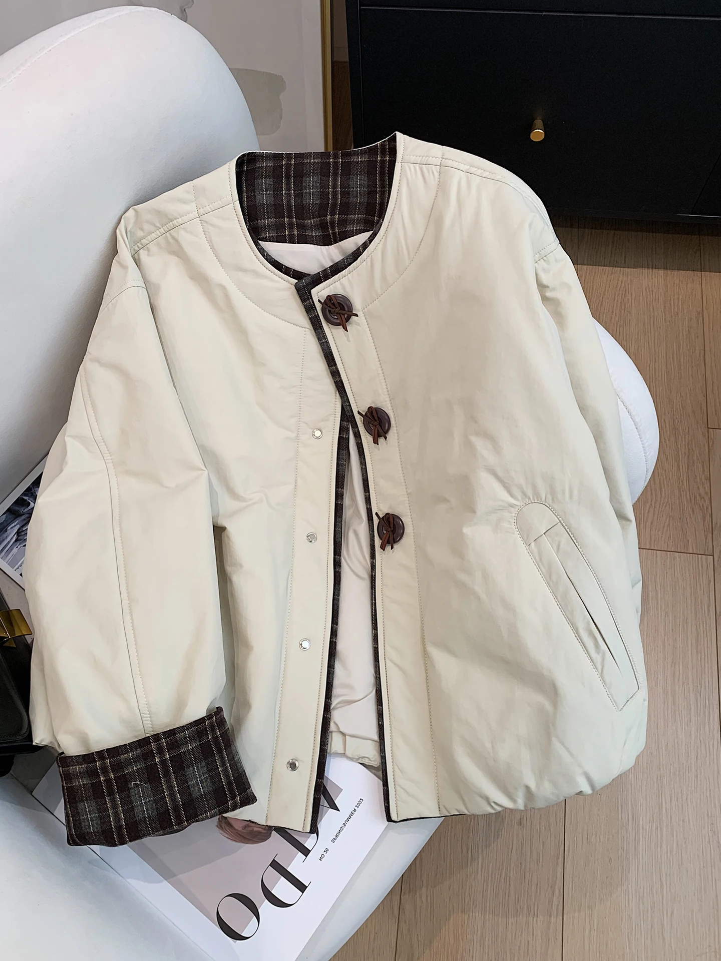 

Корейский клетчатый цветной топ в стиле ретро, круглый хлопковый тюнер для мужчин и женщин, осенне-зимний универсальный топ для ленивых, маленького размера