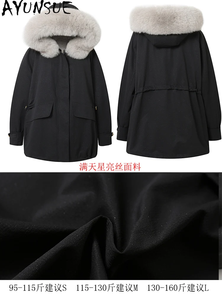 معطف فرو أرنب ريكس من AYUNSUE 2025 سترة من الفرو الحقيقي ملابس شتوية للنساء بياقة من فرو الثعلب الدافئ معاطف نسائية بقلنسوة Ojzt Жengarško