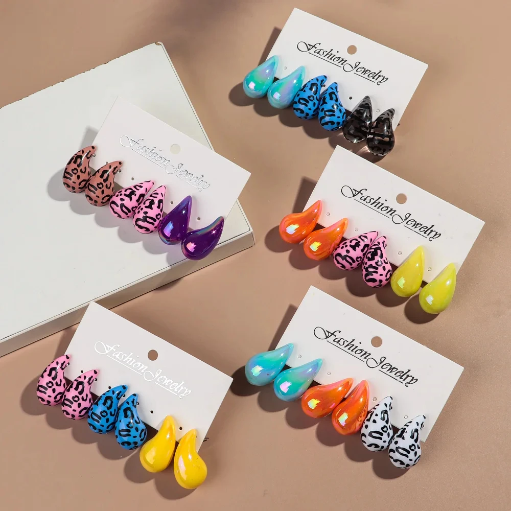 ليوبارد الاكريليك مكتنزة المسيل للدموع انخفاض الأقراط Dupes للنساء خمر قطرة قلادة القرط المجوهرات اليومية هدية خفيفة الوزن