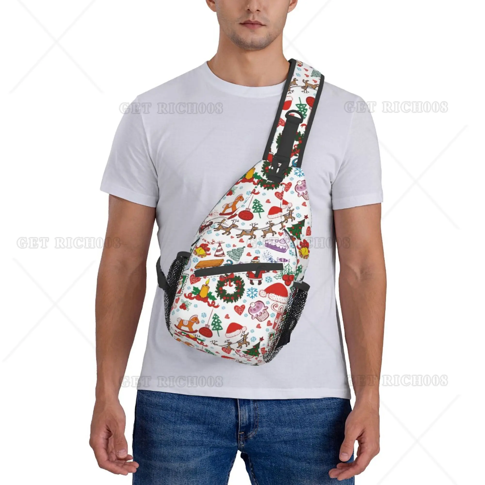 Cartoon Doole Sling Bag para homens e mulheres, mochila crossbody, bolsa de ombro, bolsa de peito, ao ar livre, caminhadas, viagem, Natal, moda