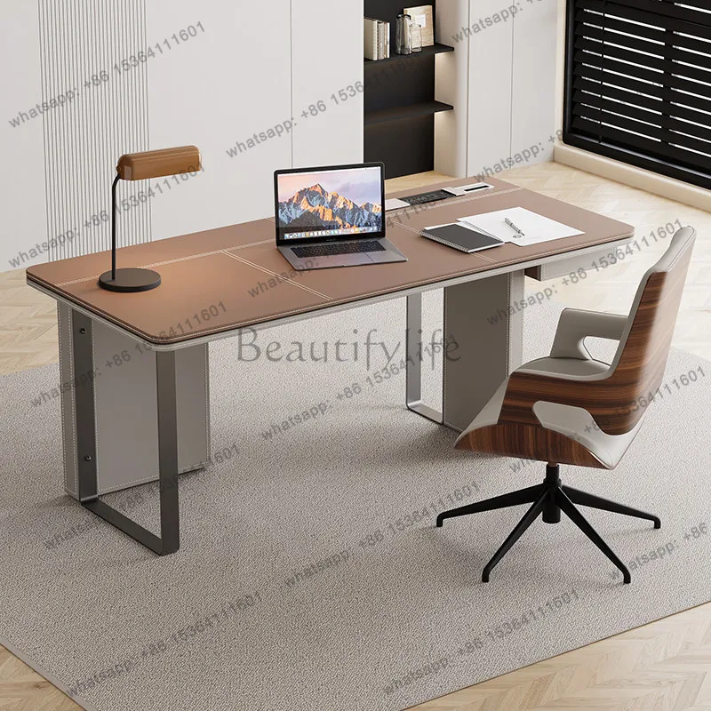LX Modern minimalist luxury saddle leather Room  computer desk room  office desks and workstations