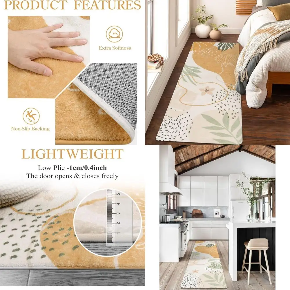 

Lightweight Washable Taupe Botanical 2x7 Boho Long Runner Rugs for Bathroom, Bedroom, and Hallway