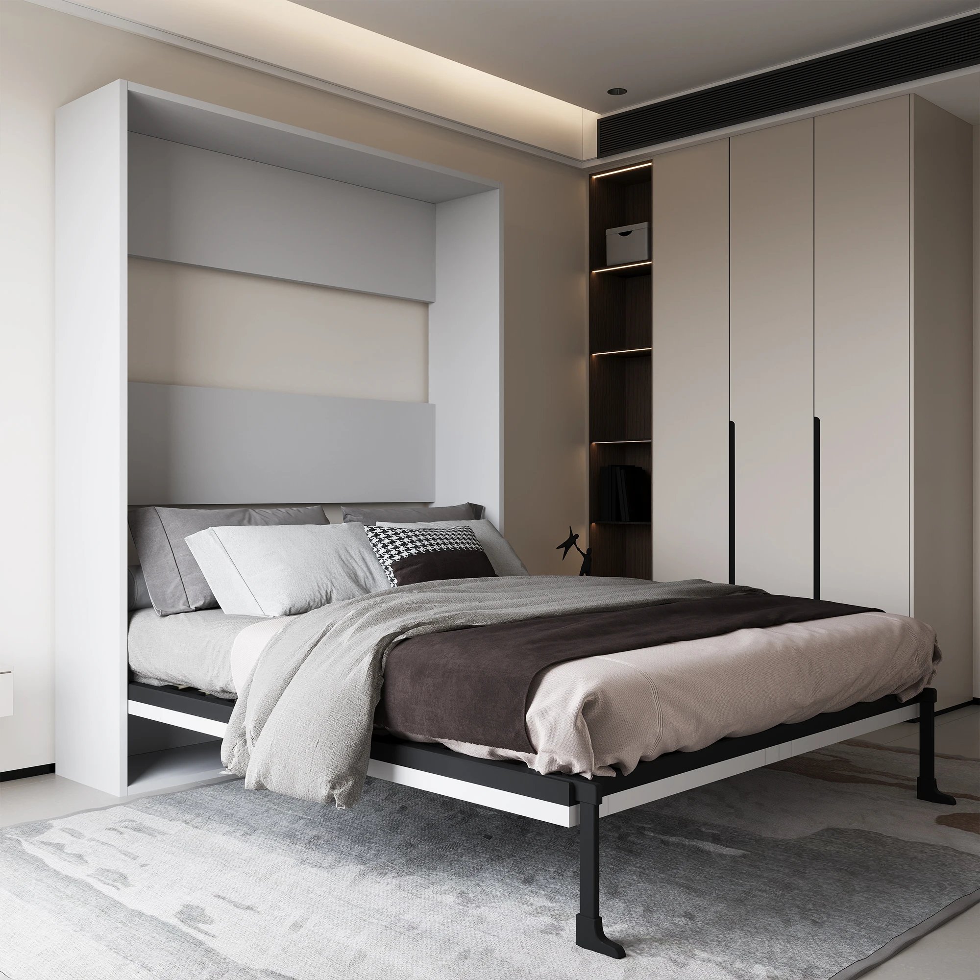 إطار سرير منخفض من ميرفي كوين داي قابل للتعديل، سرير مزدوج مع مجموعات غرف نوم للتخزين