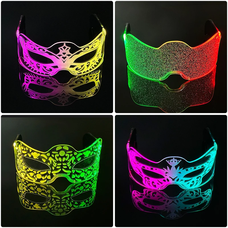 Halloween Cosplay Animal Half Face Patterned Mask Luminous LED Colorful Changeable Mask For Men Women Halloween Rave Night