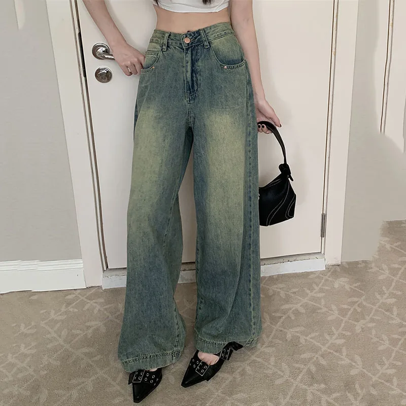 

Lucyever Wide Leg Denim Trousers Female American Vintage Streetwear Washed Jeans for Women High Waist Loose Y2K Jean Pants