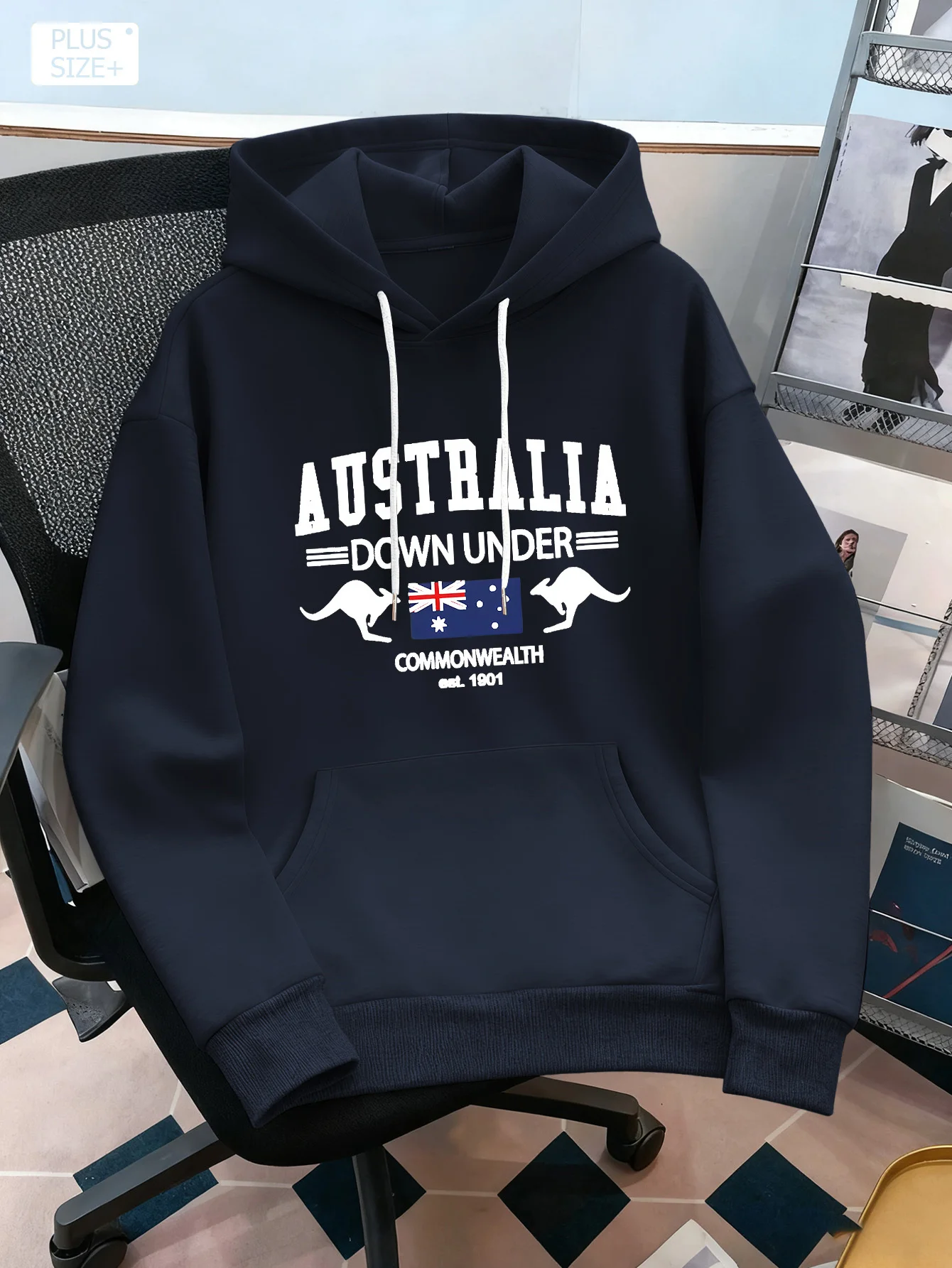 Commonwealth Australia Print Herren-Hoodie in Burgunderrot mit Känguru- und Australien-Flagge, weicher, lockerer Kapuzenpullover für den Alltag und Reisen – Detail 2
