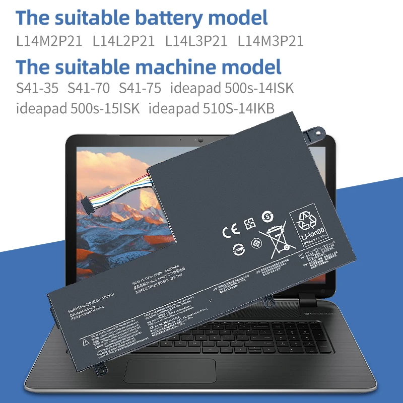 SUOZHAN L14L3P21 L14M3P21 Laptop Battery For Lenovo Flex 3-1470 1580 5B10G78611 Edge 2-1580 Yoga 500 14ISK L14M3P21 11.1V 45WH