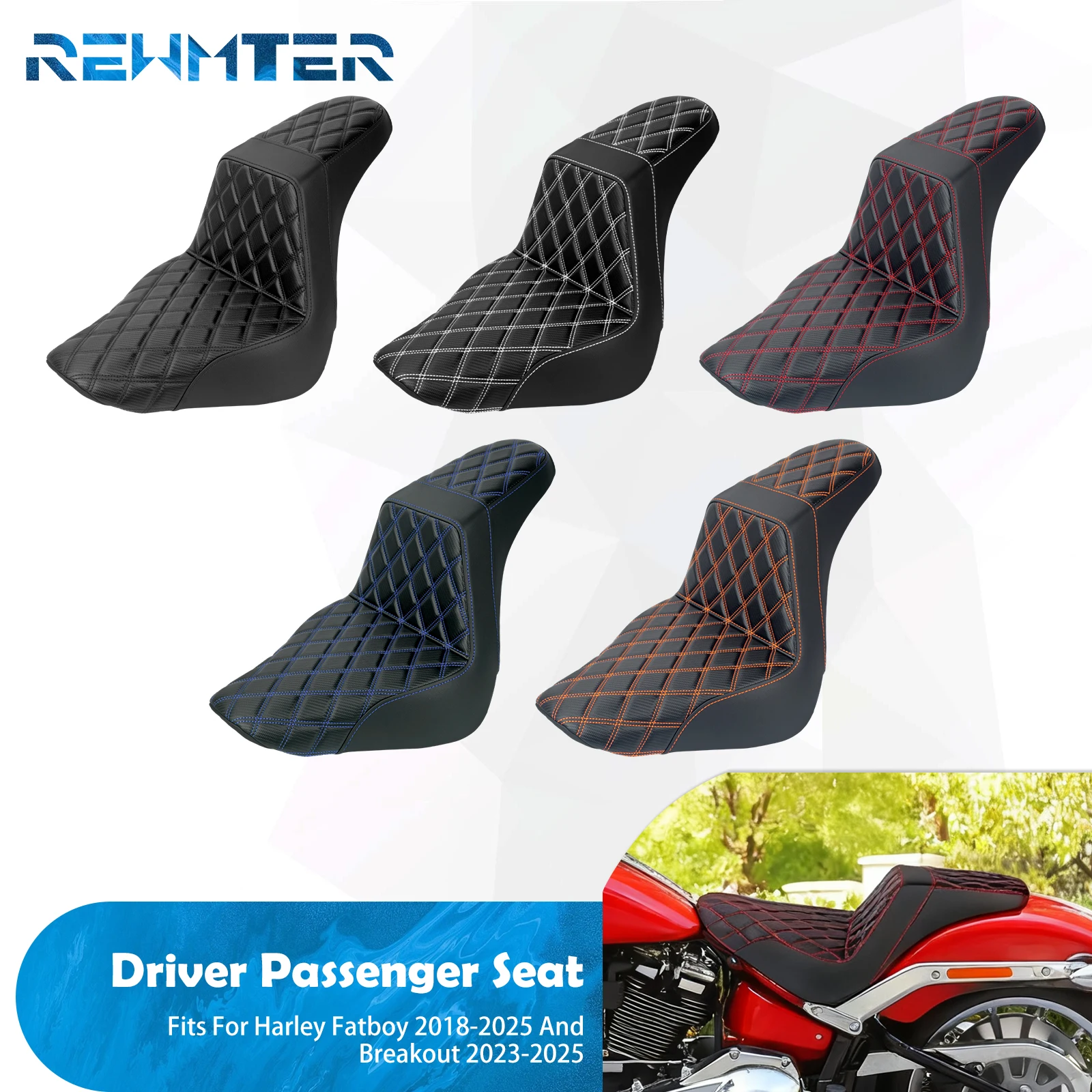 

Motorcycle Driver Passenger Seat Front Rear Two-Up Cushions Seats For Harley Softail Fat Boy 2018-2025 Breakout FXBR 2023-2025
