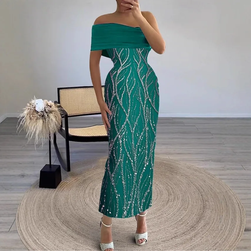 Abito da sera moderno tubino viola formale monospalla con paillettes perline alla caviglia abiti da ballo di fine anno Robe De Soiree