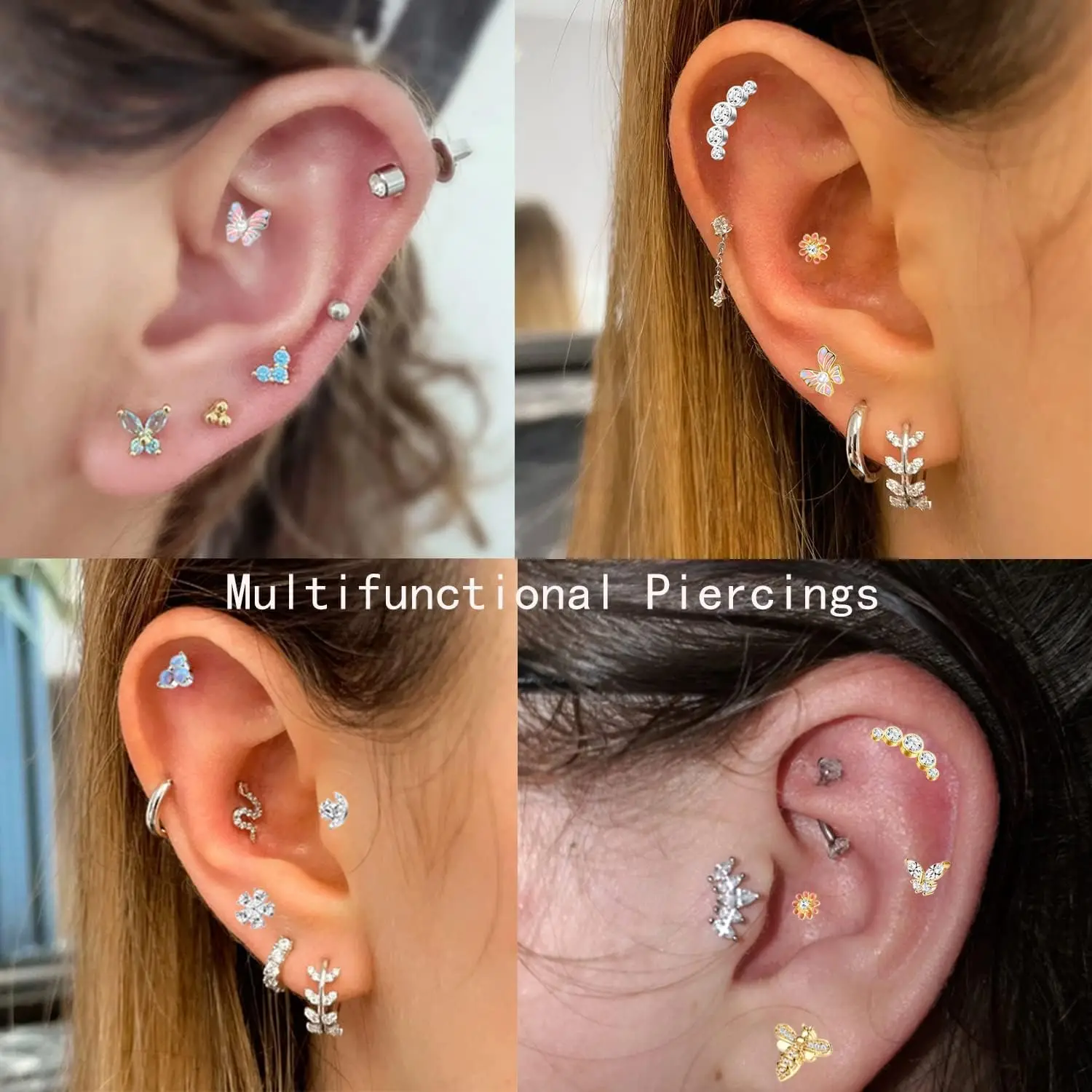 Bobisty Cartilage Flat Back Stud for Women Surgical Steel Flat Back Earrings Opal CZ Tragus Cartilage Earrinx Piercing  Jewelry