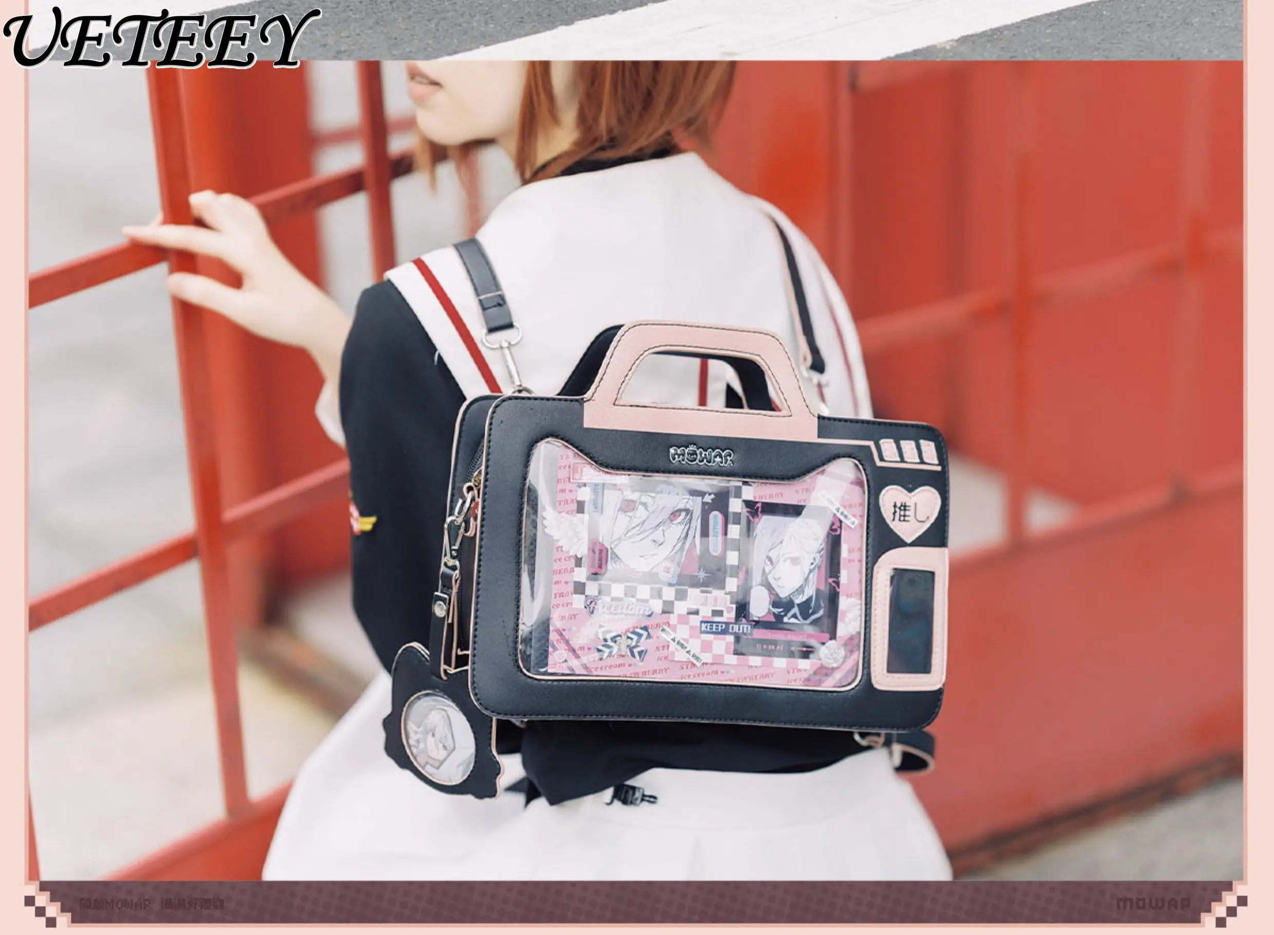 Japanese Original Design Small Snack Crossbody Backpack Sweet Cute Girls Versatile Anime Commuter Handbag Makeup Bags