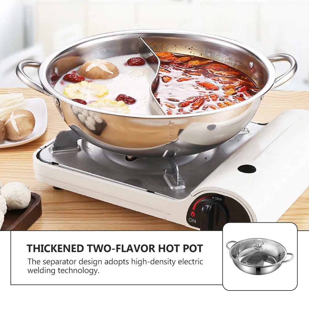 

1 Set Stainless Steel Multi-Purpose Restaurant Soup Kitchen Hot Dual Flavor Cooking Pot With Handle For Gas Induction Stove Home