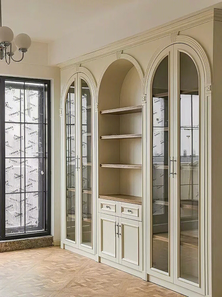 

Retro arched bookcase Living room children's floor bookshelf Wine cabinet Embedded solid wood bookcase