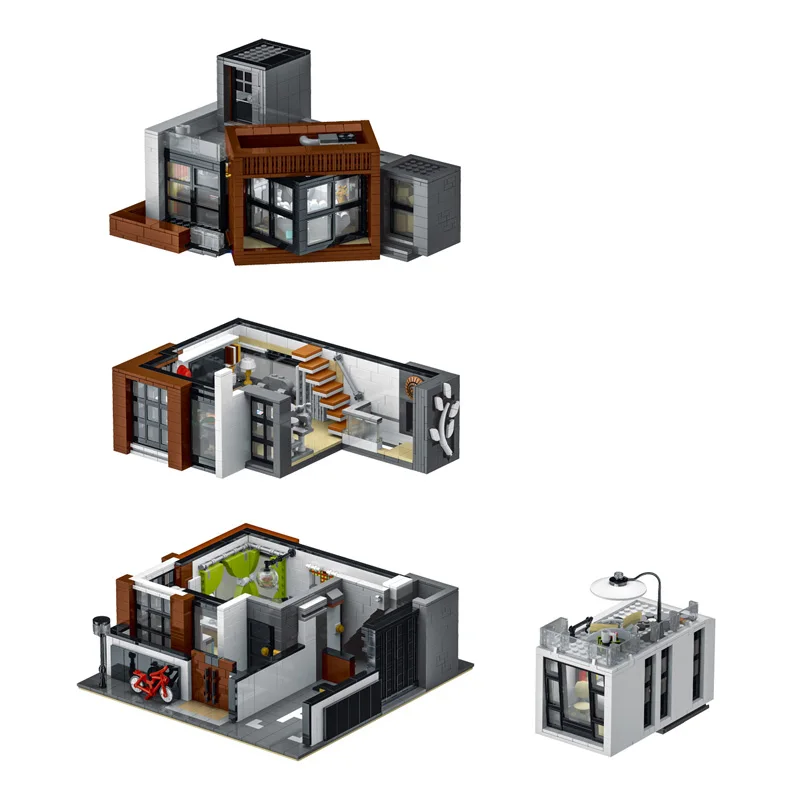 MOC-87366 Creative Modern Villa Modular City Architecture Building Block Bricks Model Street View Sets Kid Toy for Children Gift