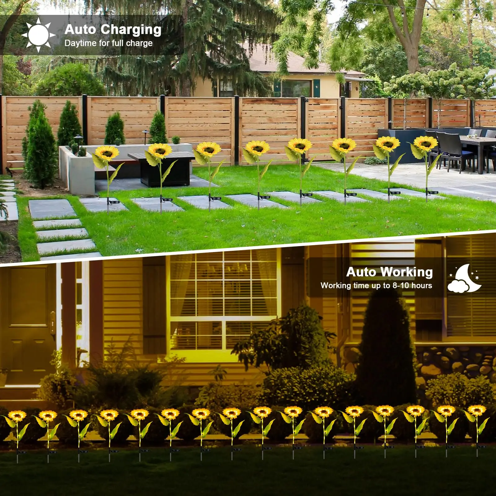 Luci solari girasole Confezione da 1/2/4 Decorazione da giardino per esterni Impermeabile Accensione/spegnimento automatico Girasole facile da installare con LED bianco caldo