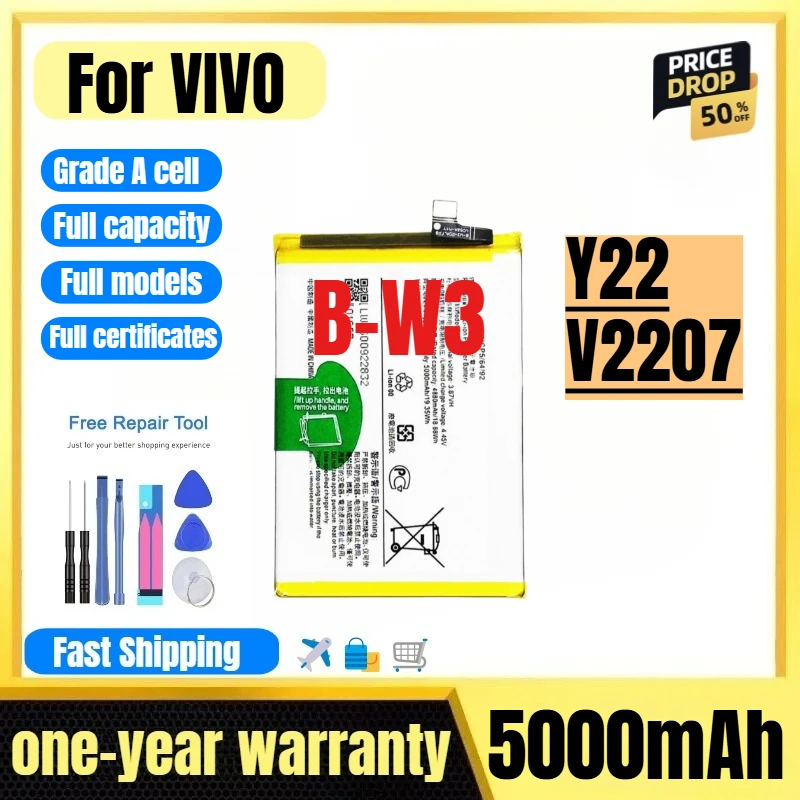 

B-W3 for VIVO Y22/V2207 Mobile Phone Battery 0 Cycle High Quality High Capacity Replacement Bateria Grade A Cell with Tools