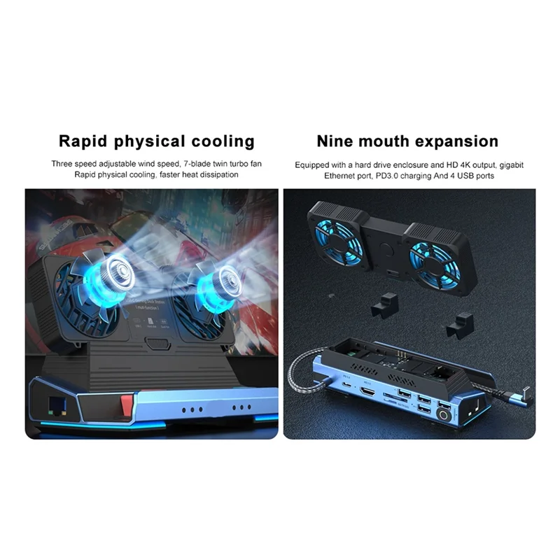 

Игровая док-станция Superior-10-в-1 Type-C для Steam Deckrog Ally/Switch M.2 Pcie Nvme, USB C HUB 4K60HZ, двойной вентилятор