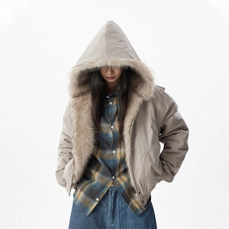 Men Short Hooded Parka Men Thickened Warm Cotton Coat Men American Style Fur Collar Outerwear Men Casual Windproof Fleece Parkas