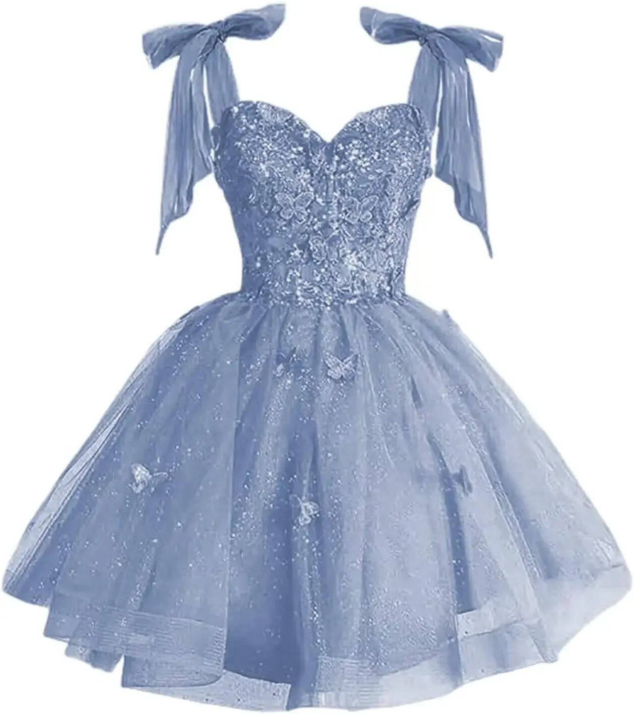 

Блестящее тюлевое платье для выпускного вечера на заказ 2025 с бретельками-бабочками, короткое вечернее платье для выпускного вечера с 3D-бабочкой для подростков, коктейльная одежда