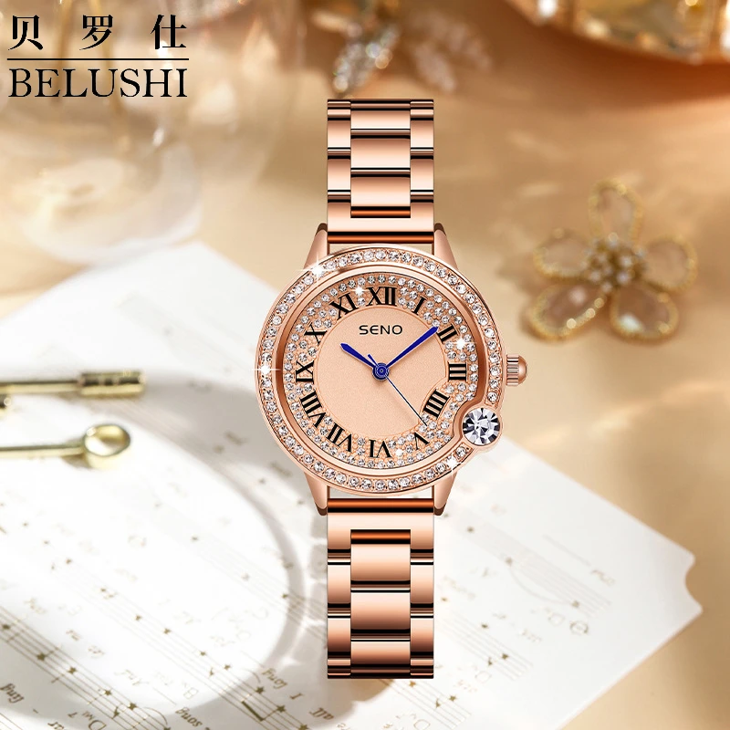 Woman Fashion Quartz Watch Elegant Rhinestone Stainless Steel Band Watches Top Brand Luxury Waterproof Casual Wristwatches Clock