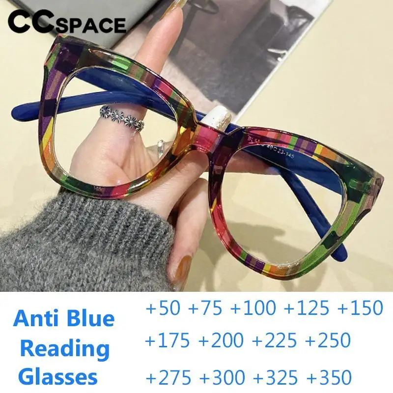 B57425 Rainbow Color Anti Blue Reading Glasses Women Thicken Vintage Cat Eye Optical Presbyopic Spectacles Dioptric +50~+350