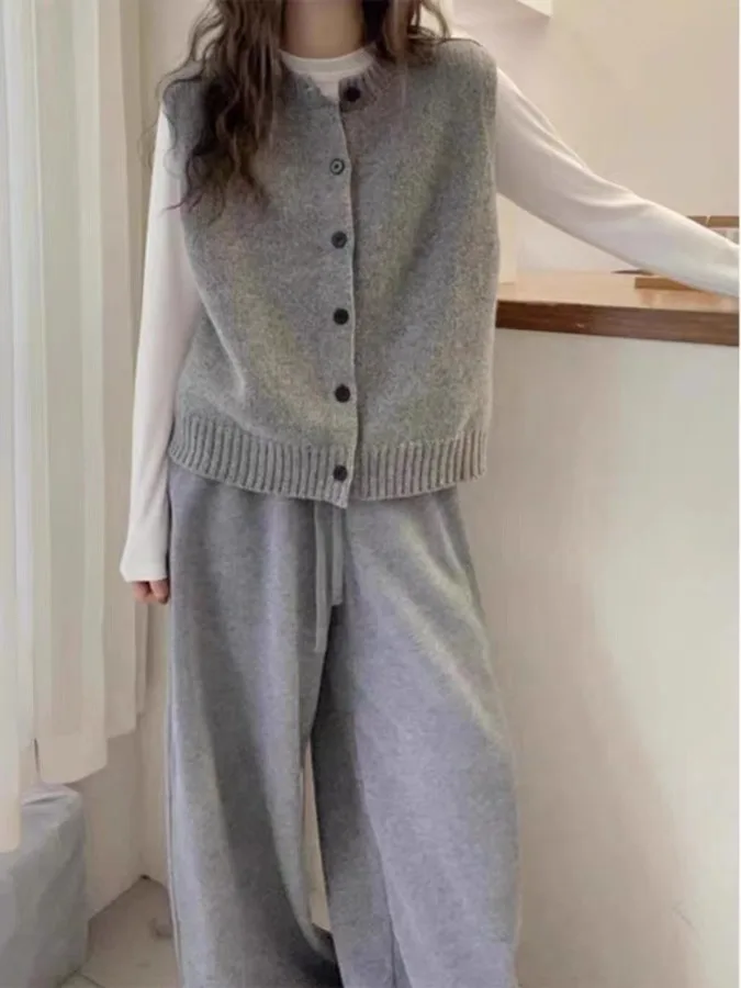 Grey Versatile Open Cardigan Vest Women's Autumn Winter New Knitted Sweater High-End Feeling Backless Top Straight Tube