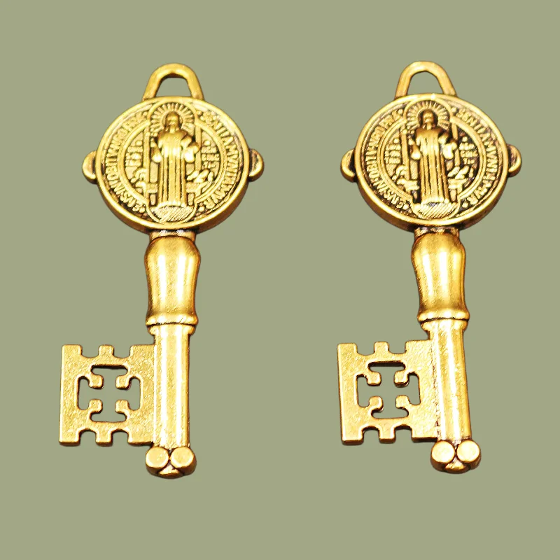 

6pcs Antique Gold Color Religious Saint Benedict Exorcist Key Amulet Pendant DIY Charm Necklace Bracelet Jewelry Craft Making