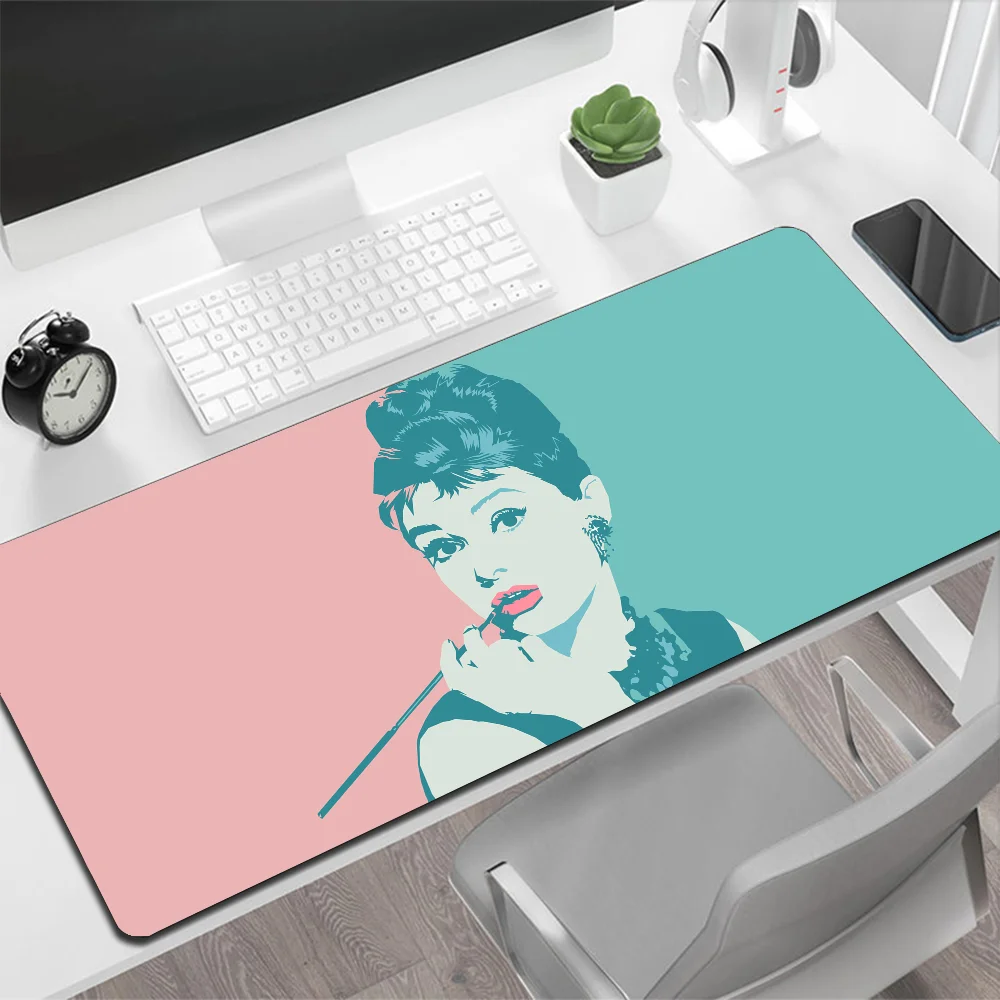 Imagem -05 - Audrey Hepburn Mouse Pad Grande para Jogos Tapete de Mouse pc Gamer Grande Mousepad Tapete de Mesa de Teclado Xxl