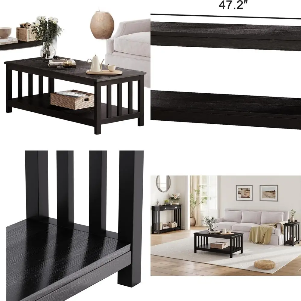 

Black 47 Wood Coffee Table with Shelf for Living Room