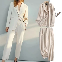 Jenny&Dave Trousers Women Sets England Office Lady Fashion Solid Simple Blazer Feminino Blazer Women Jackets Casual Suits Pants