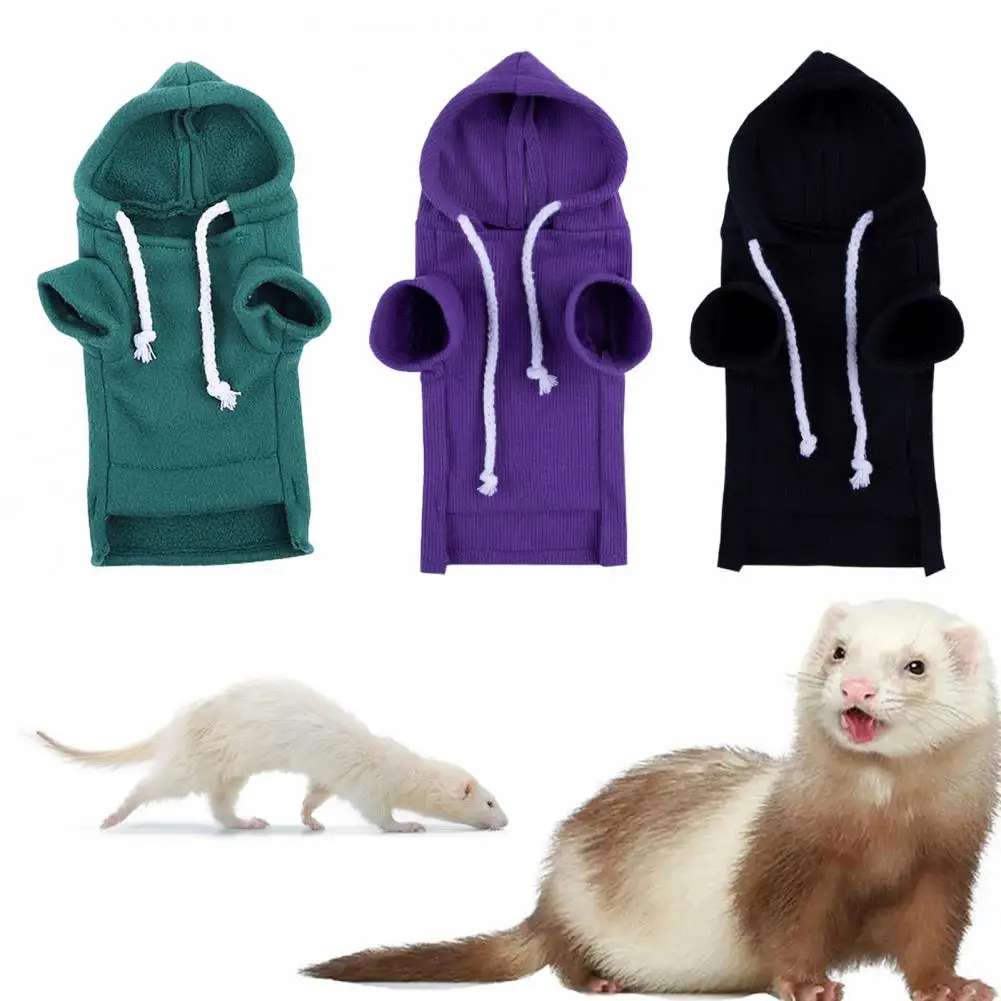 Pet Hoodie Adorable Ferret Hoodie with Drawstring Hood Thick Fleece Cute Hamster Guinea Clothes for Foreleg Elastic for Small