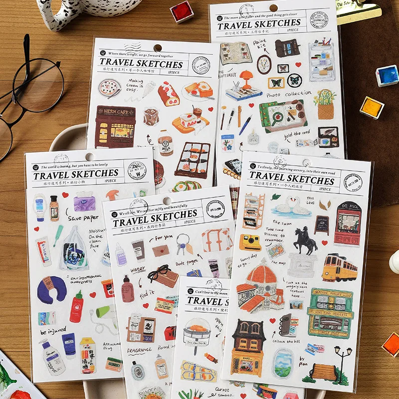 1 pegatinas bonitas para diario de gadgets de viaje. | Suministros de bricolaje para álbumes de recortes hechos a mano