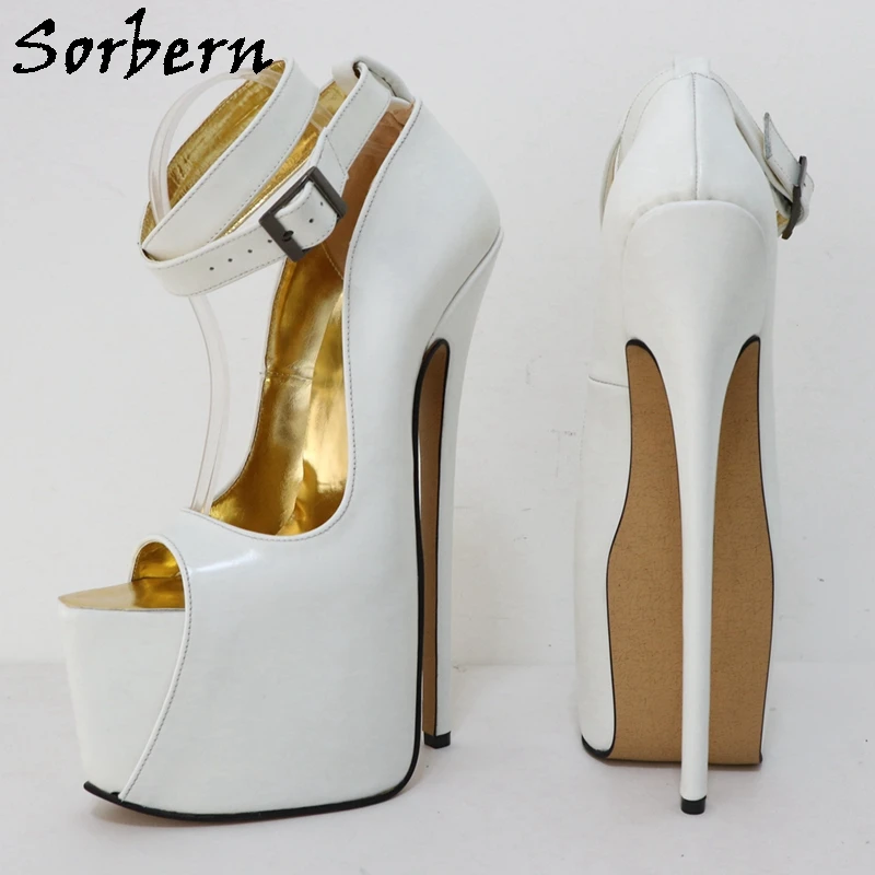 Sorbern 24cm doppio cinturino alla caviglia donna pompa tacchi alti in vera pelle Open Toe Platform Heel Shoes Fetish Party Shoes Custom