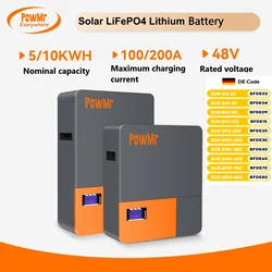 PowMr 48V LiFePo4 Batterij 100AH/200AH Batterij 5KWH 10KWH Wandmontage Lithium-ijzerfosfaat BMS 16S 51.2V Energieopslag