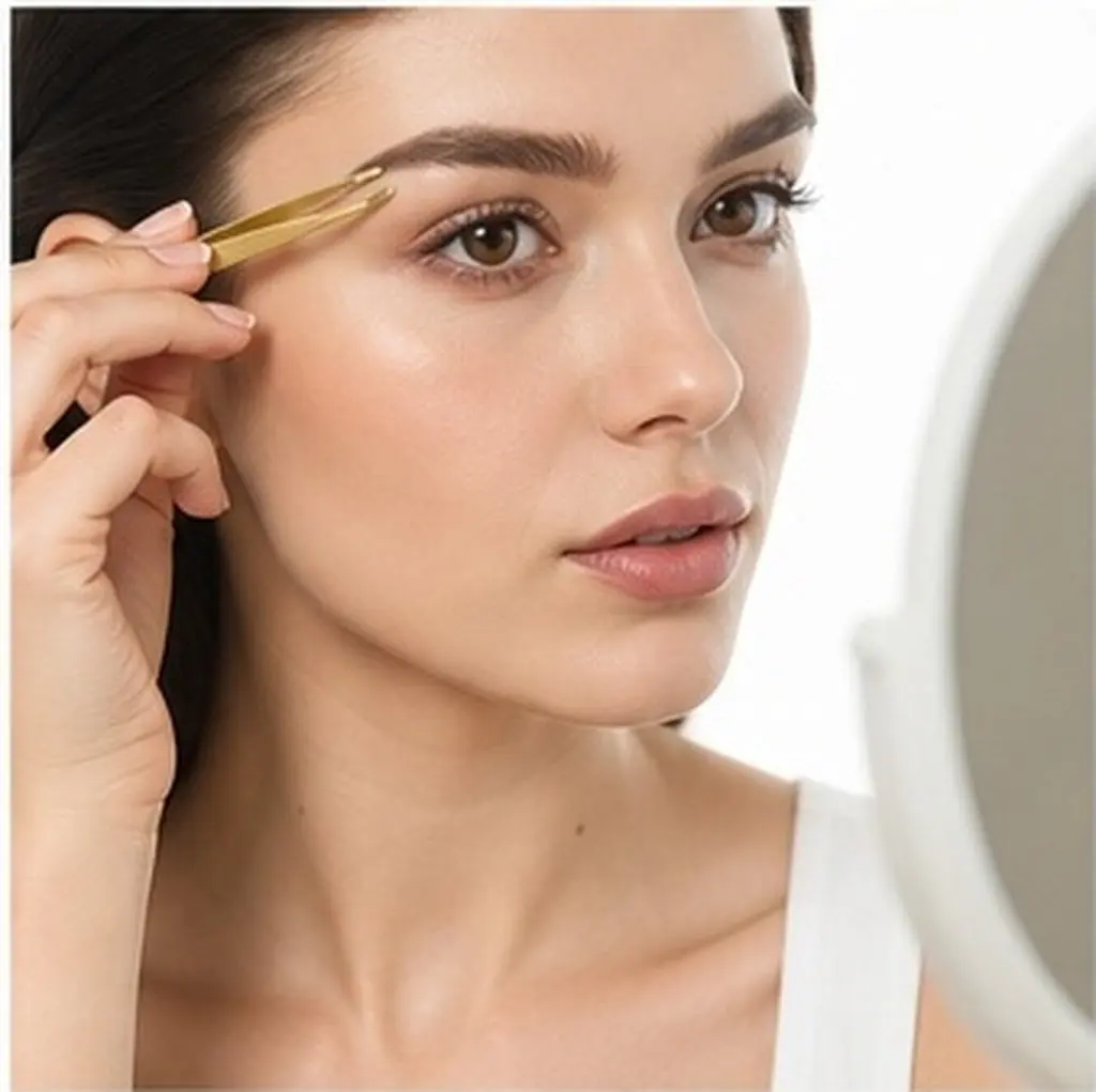 2Pcs Eyebrow Tweezers Precision Trimming Stainless Steel Gold Plated Multipurpose Eyelash Extension Tools for Women Face