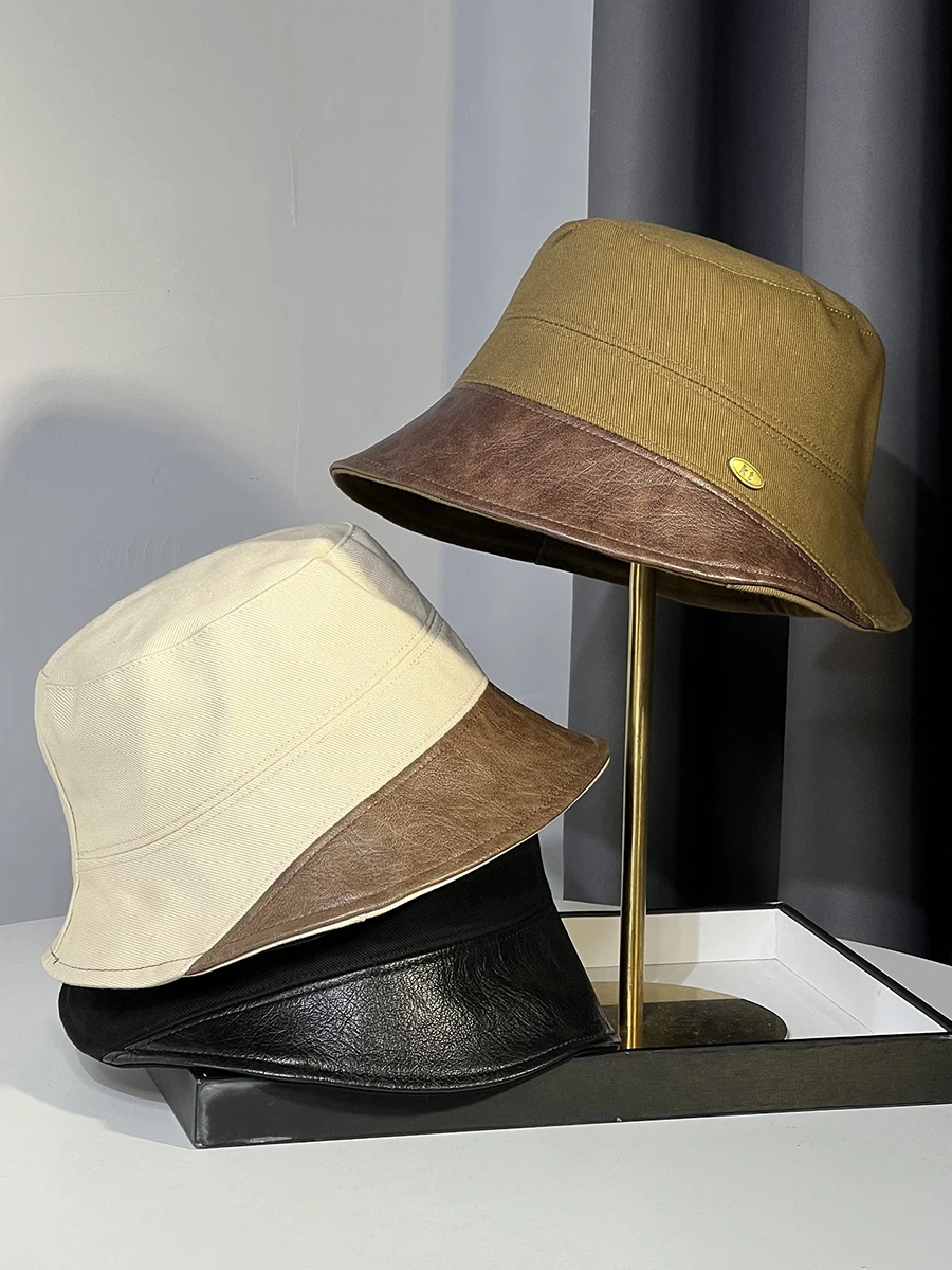 

Элегантная двухцветная панама из искусственной кожи для женщин и мужчин, модная, легкая, дышащая, солнцезащитная, для путешествий, пляжа, на все сезоны