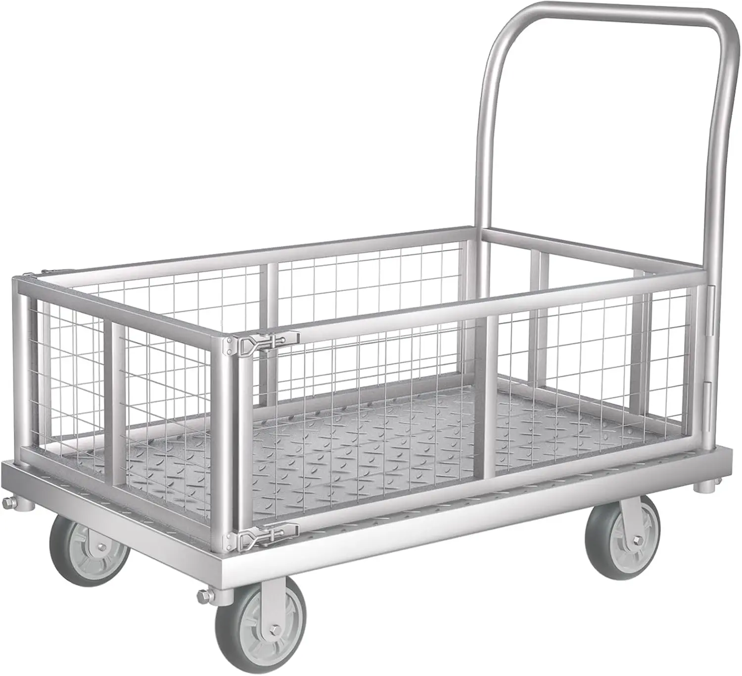 4-in-1 Platform Truck Cart with Cage, Multi-Purpose Heavy Duty Steel Flatbed Cart with 2200lbs Capacity Platform Hand Truck 6" W