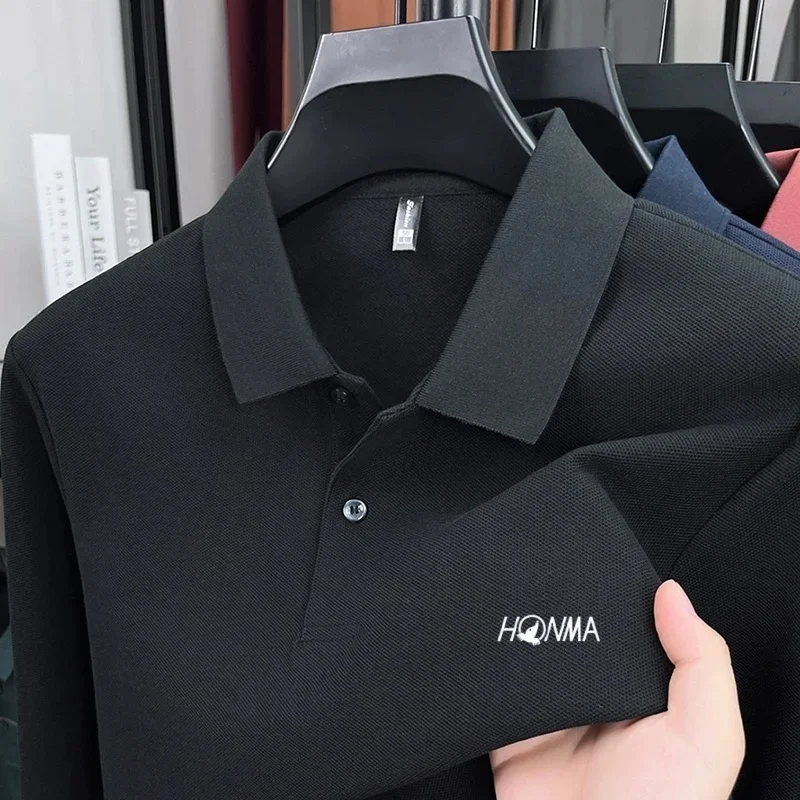 100% cotton men's luxury T-shirt autumn new long sleeved polo shirt high-end brand letter printed business casual sport golf top - Image 3