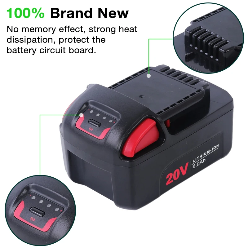 20V 6000mAh/5000mAh IQV20 Series High Capacity Li-ion battery for In gersoll Rand BL2022 BL2010 BL2012 Power Tools