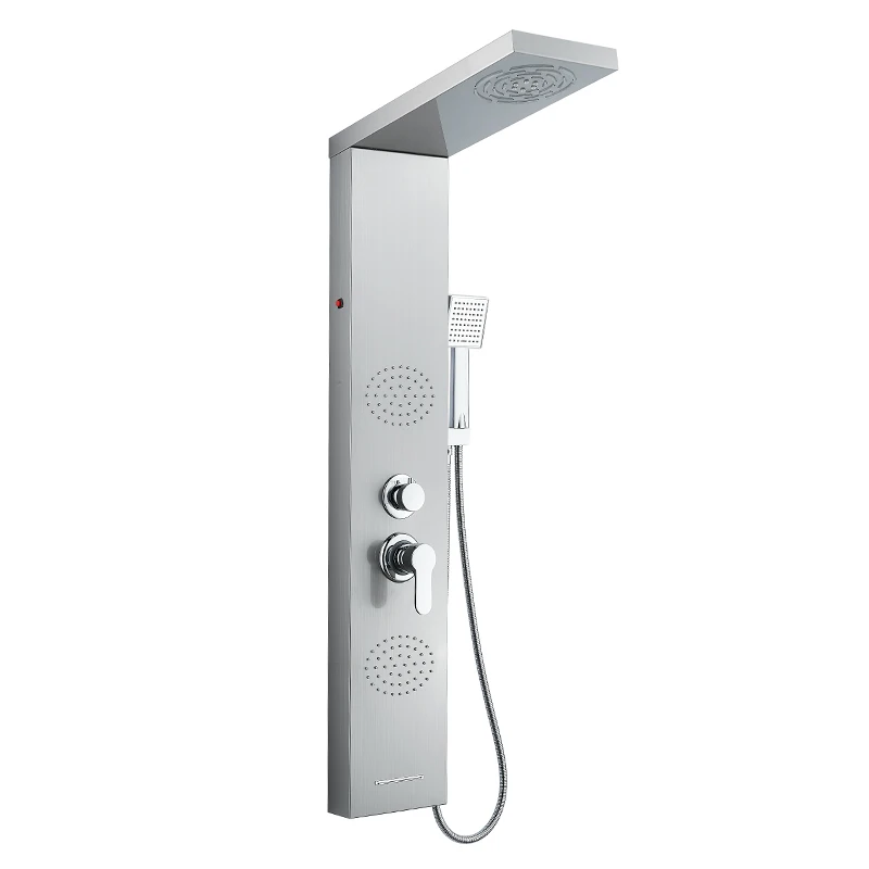 

ROVATE LED Shower Panel Tower System Mist Rain Bathroom Brushed Nickel Stainless Steel Column Tub Spout 2 Full Body Massage Jets