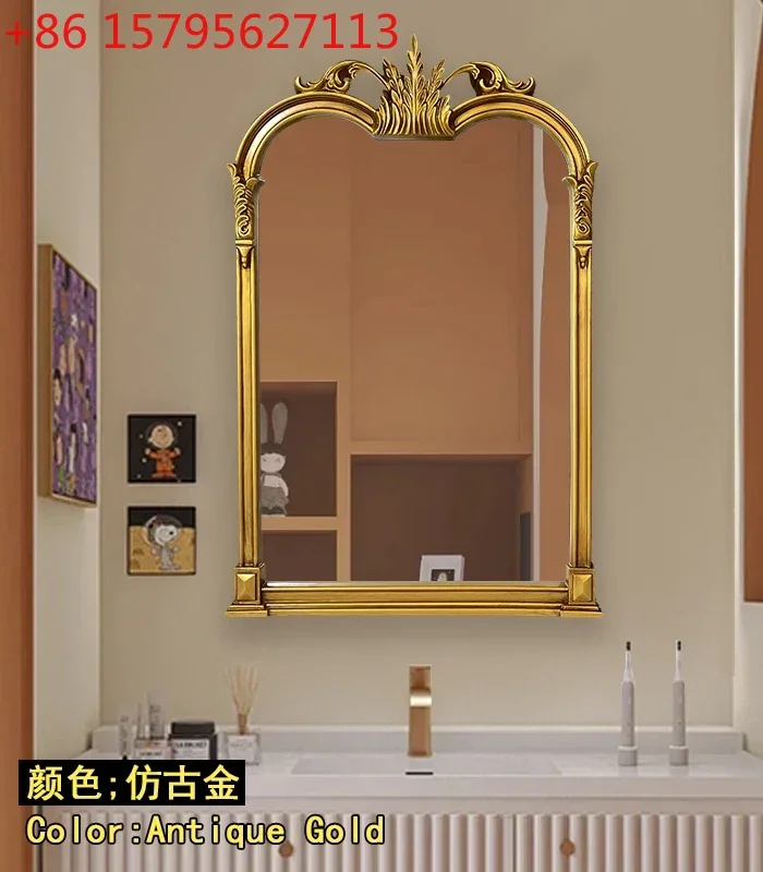 

French retro light luxury arched European style bathroom hanging mirror dressing crown decorative mirror