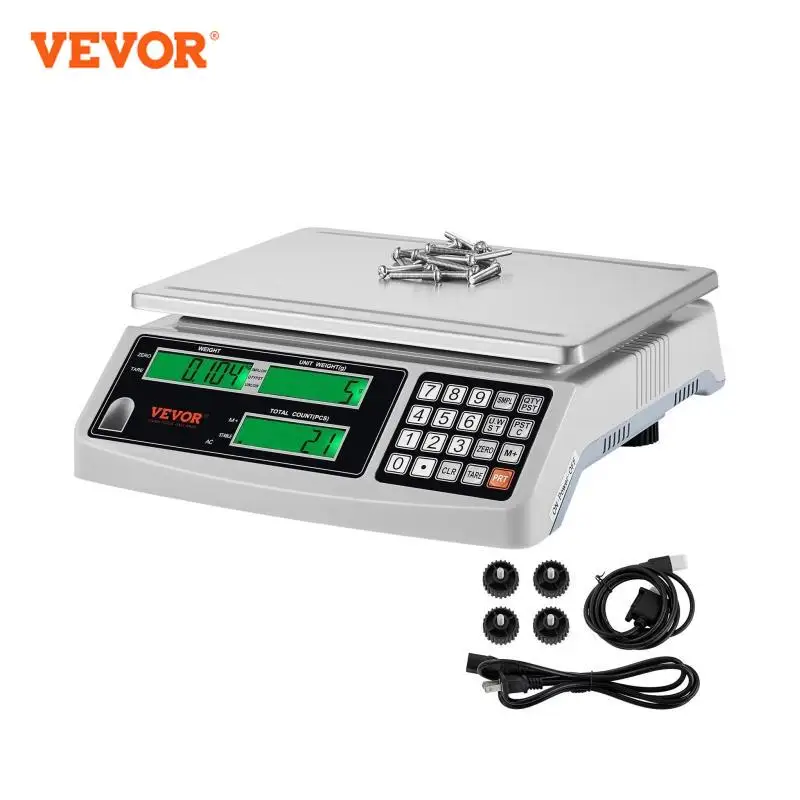 VEVOR-báscula de conteo Digital de precisión, balanza electrónica de peso con pantallas LCD, puerto RS232 para monedas y piezas, 15KG/0,5G