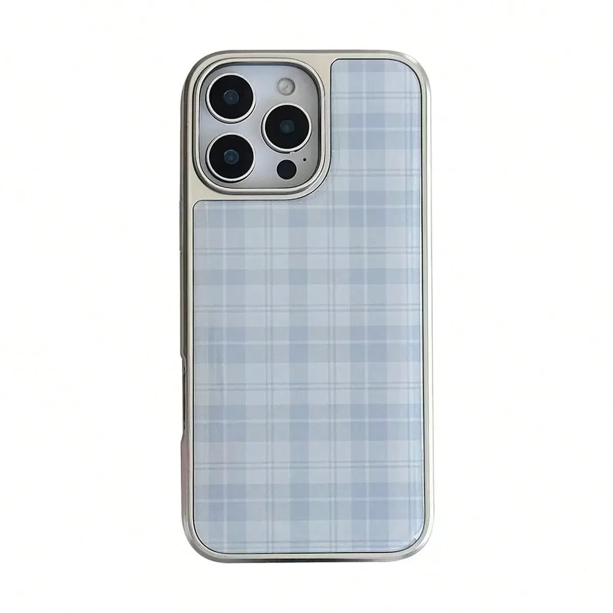 Retro blauer Himmel Plaid Silber Rand Handyhülle TPU Anti-Drop Handyhülle für iPhone XR/11/12/13/14/15/16/17 Pro Max Handyhülle