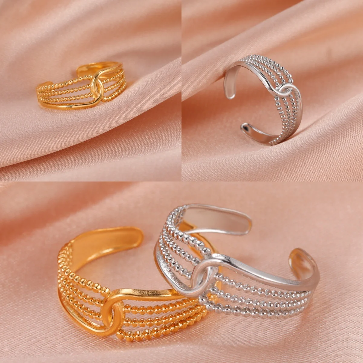 Kkjoy Mode Edelstahl Gold Farbe mehr schicht ige Retro Perlenkette Ringe für Frauen Anpassung Fingers chmuck Großhandel – Detail 6