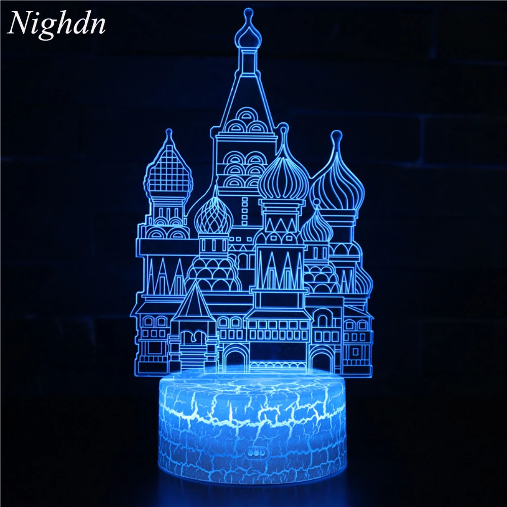 Nighdn St.basil's Cathedral Nightlight 3D Illusion Lamp Visual Bedroom Decoration LED Night Light 7 Color Changing Acrylic Gifts