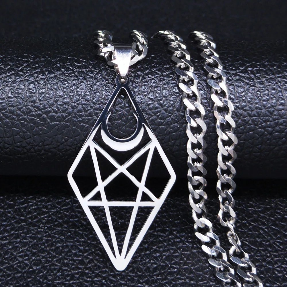 Geometric Pattern Six Pointed Star Satanic Cross Pendant Necklace for Women Men Stainless Steel Necklace Church Jewelry