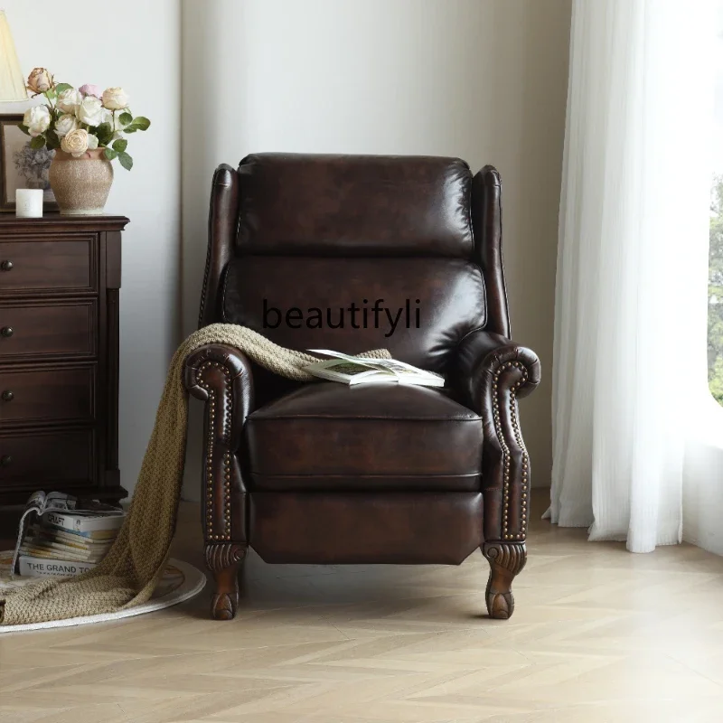 

American leather single sofa functional chair first layer cowhide living room bedroom furniture leisure chair